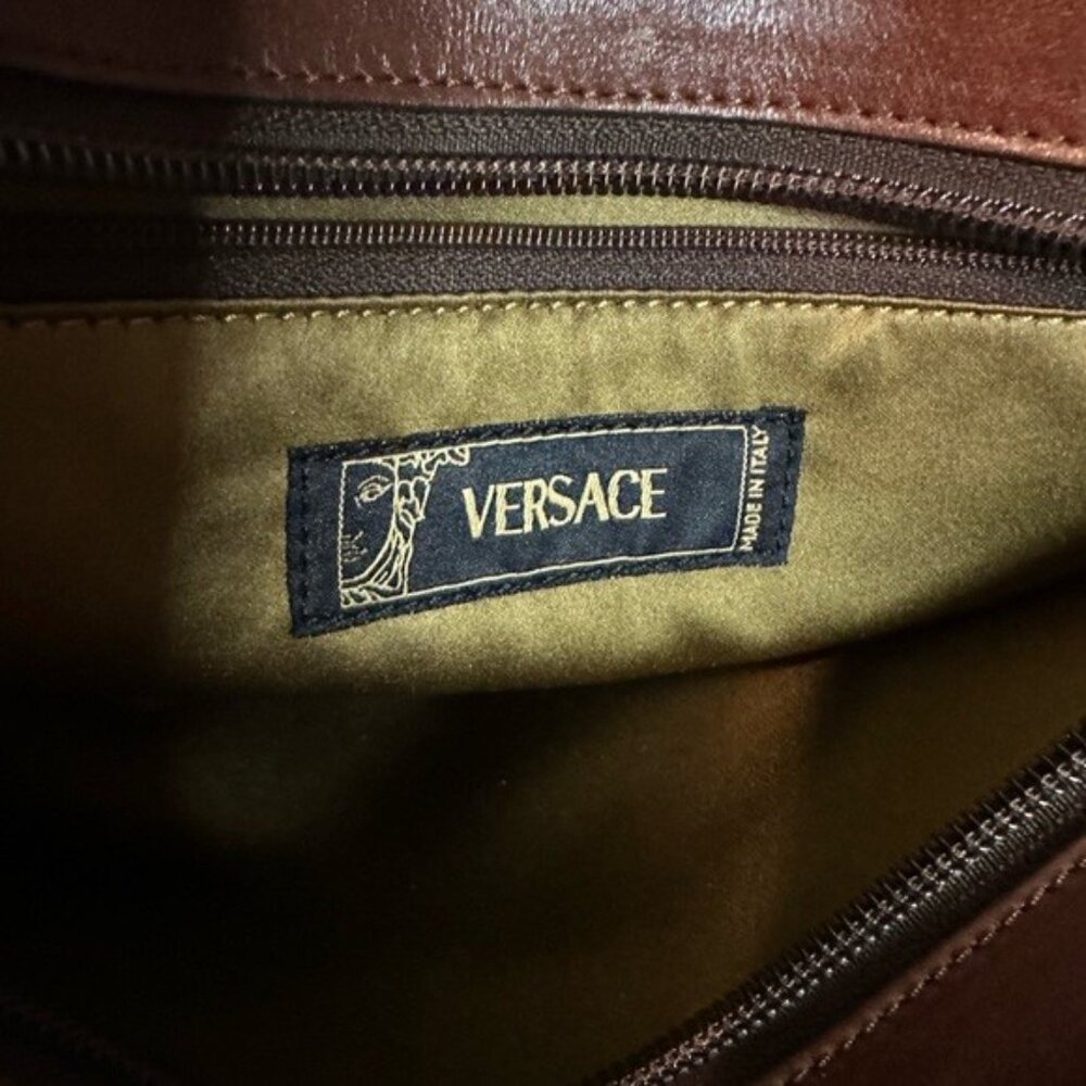 VERSACE Medium Medusa Hologram Logo Jacquard Canvas & Leather Tote - Picture 6 of 9